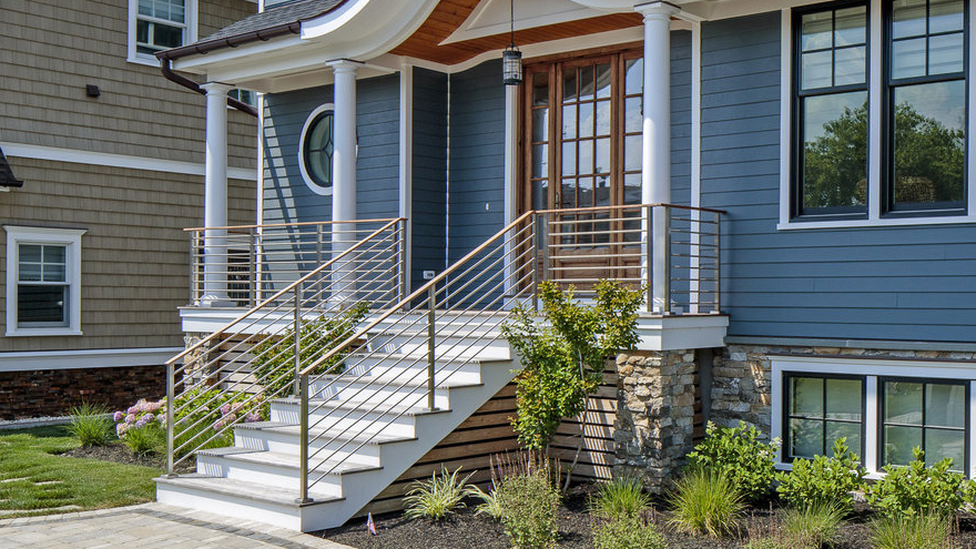 Stainless steel porch railing.