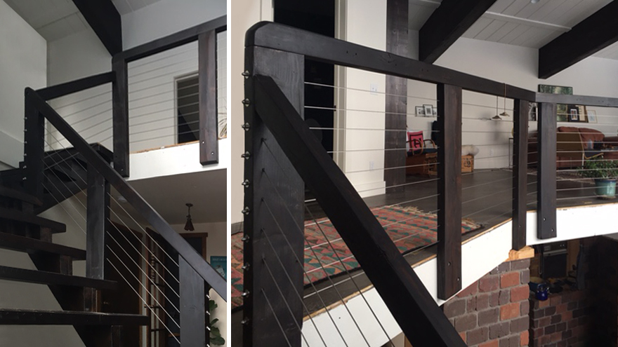 wire railing in farmhouse interior