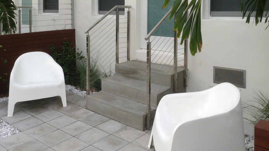 Broward County cable railing on stairs.