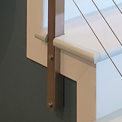 side mount cable railing post of stair makeover project