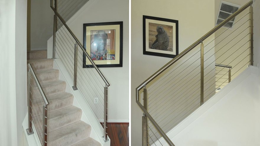 railing replacement DIY project, stainless steel railing system on stairs.