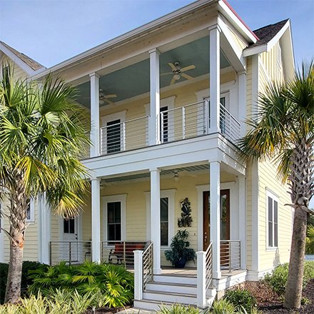 Stainless and wood balcony railing. South Carolina balcony railing idea.