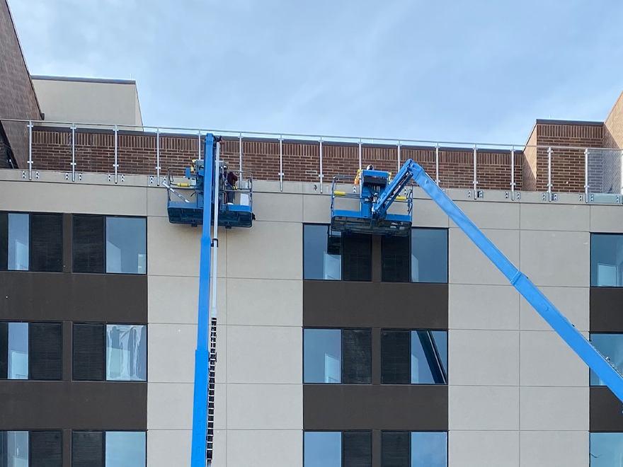 Glass panel deck railing is used for commercial and residential applications.