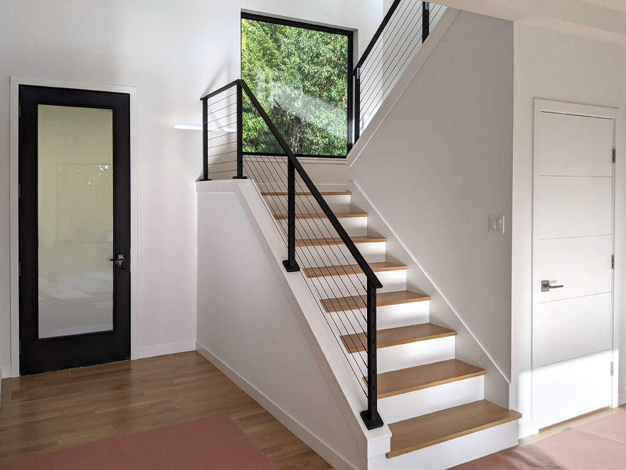 Black stair railing installed in Kitsap County.